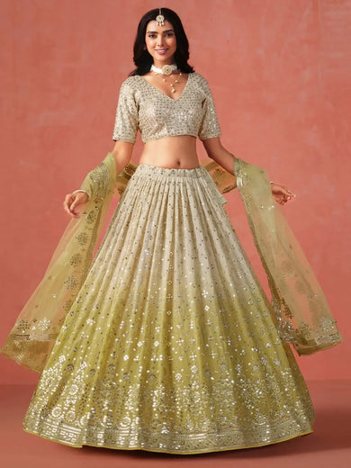 Adorning Yellow Georgette Haldi Wear Lehenga Choli With Dupatta - Ethnic Plus In